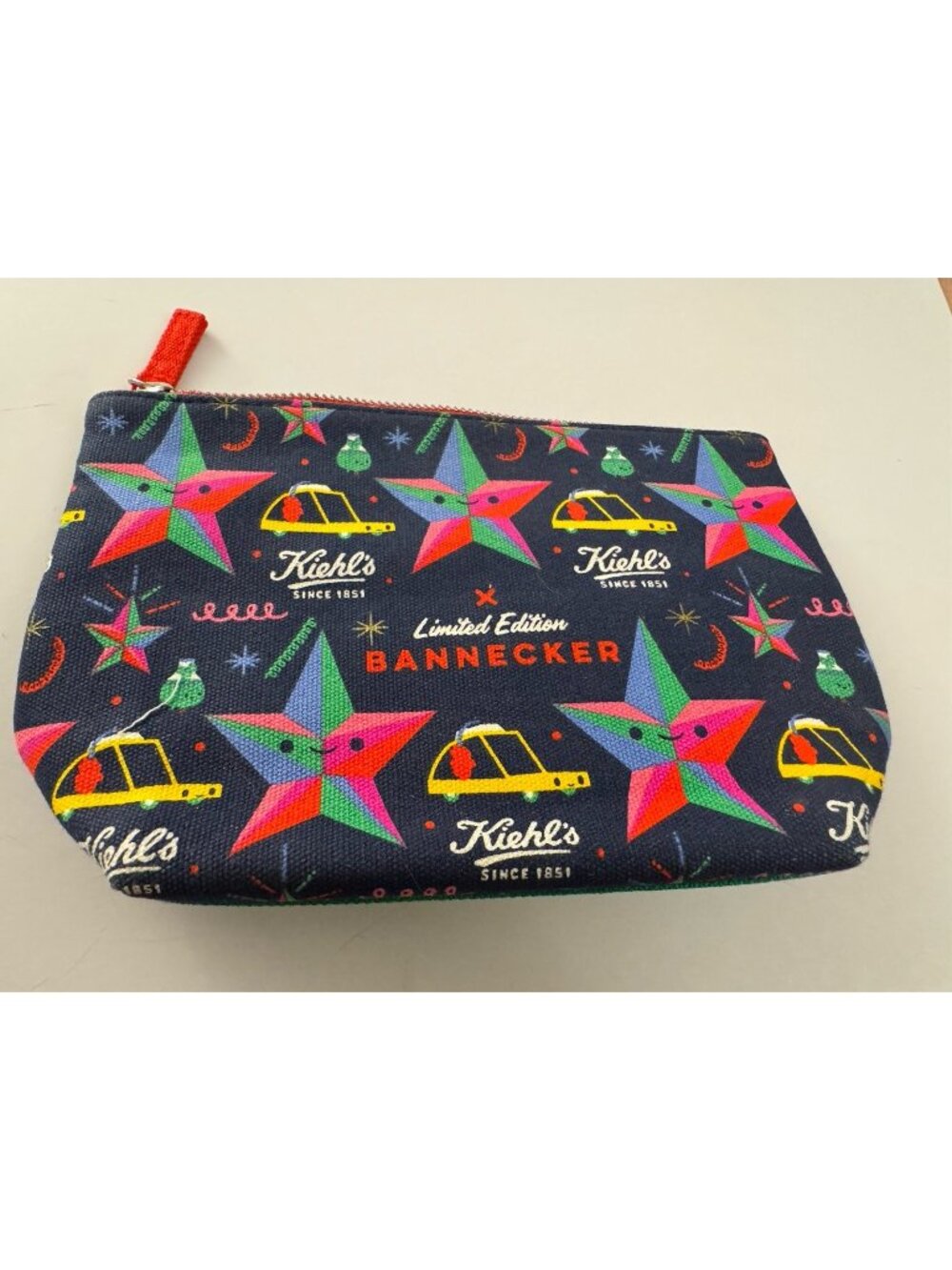 Kiehl's Limited Edition Bannecker Zipper Makeup Bag Pouch Blue Multicolor C13